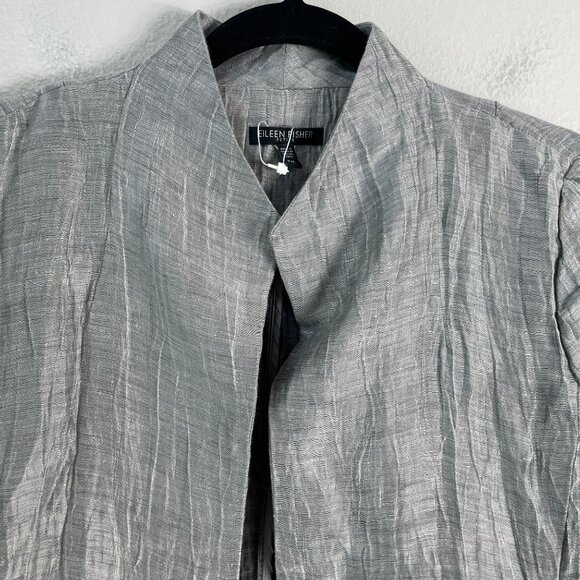 Eileen Fisher Womens Medium Petite Silver Crinkle Linen Blend Open Jacket - Picture 12 of 15